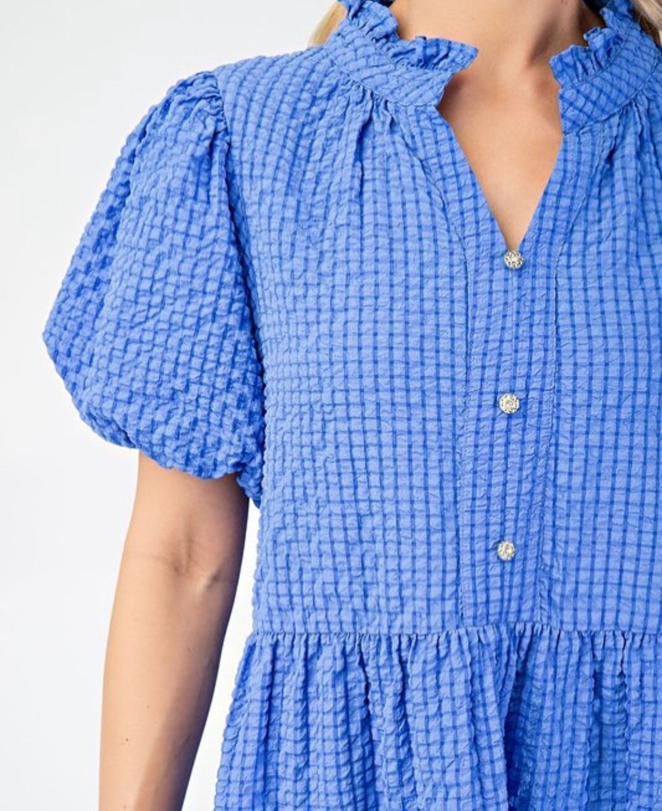 Seersucker Puff Sleeve Mini Dress