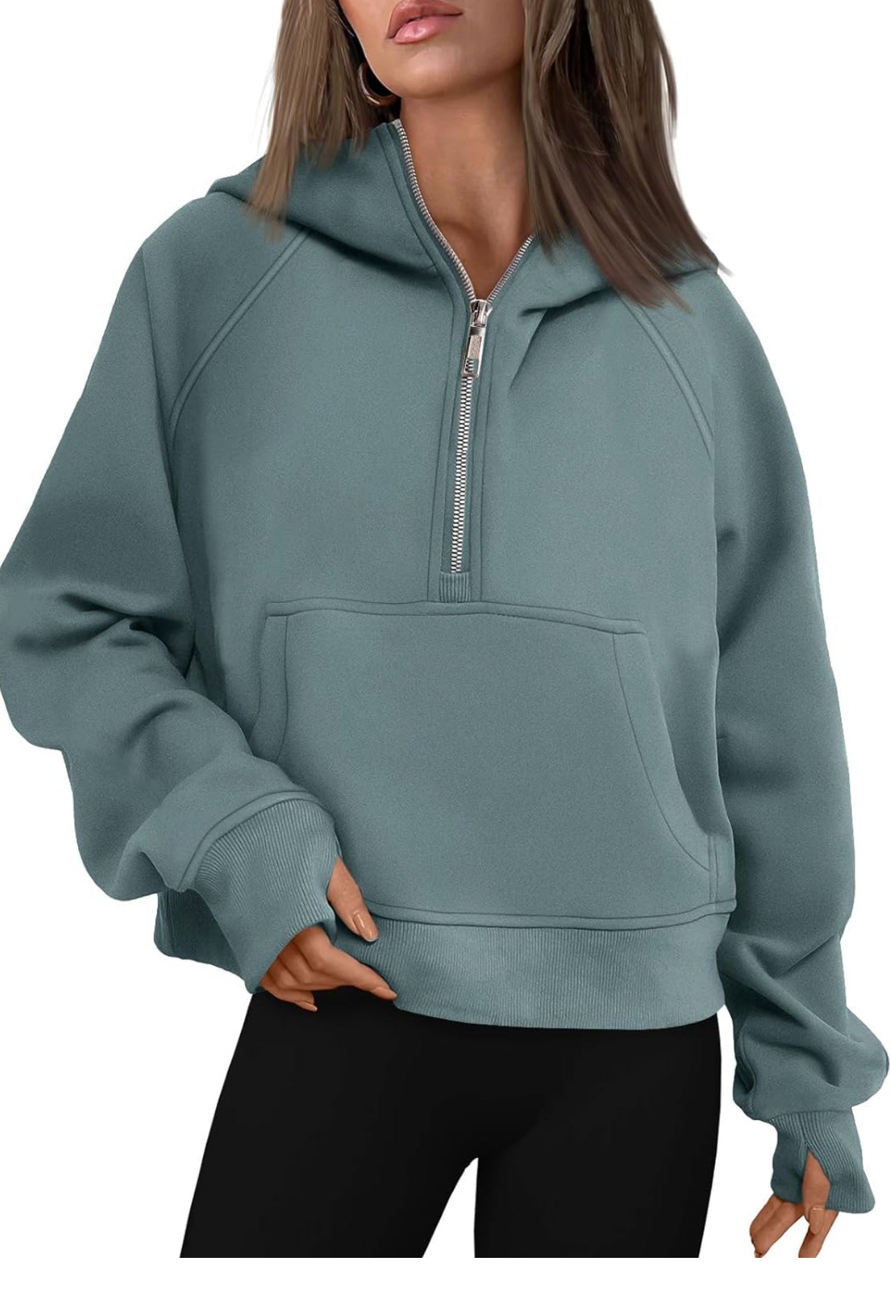 Casual Half Zip Drawstring High Neck Hoodie main image 0