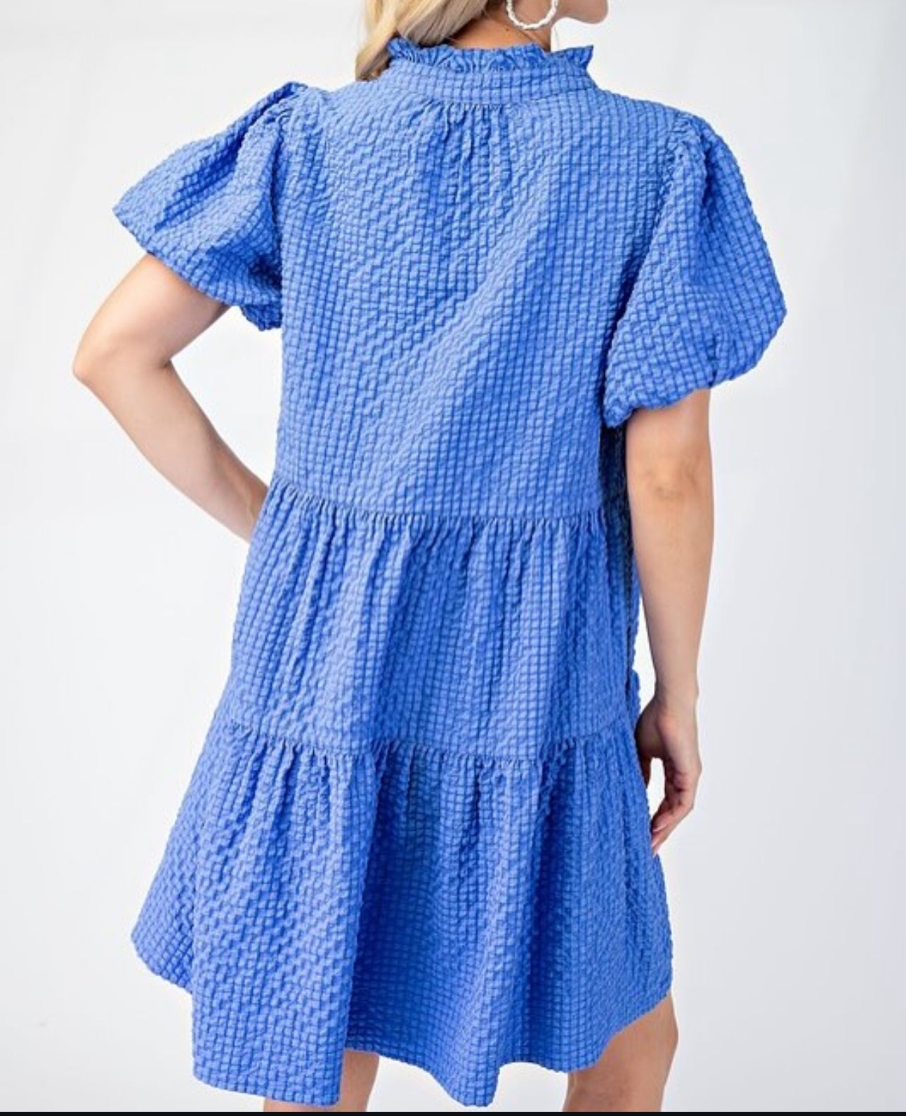 Seersucker Puff Sleeve Mini Dress