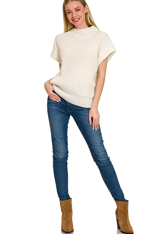 Power Shoulder Mock Sweater-Ivory