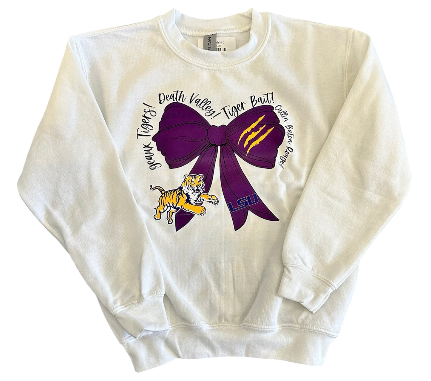 Youth-LSU Coquette Bow Sweatshirt