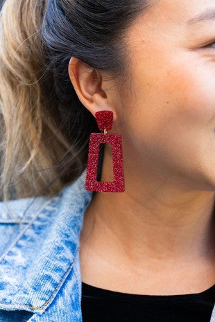 Avery Earrings in Red Glitter