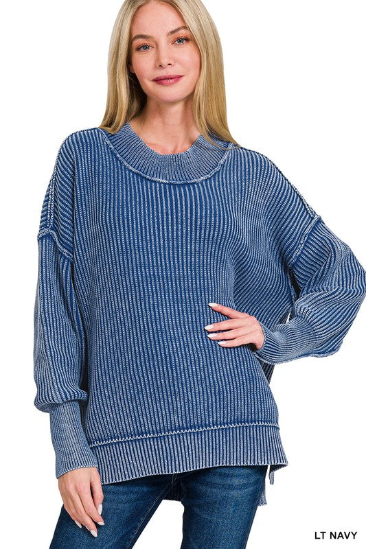 Washed Light Navy Oversized Sweater