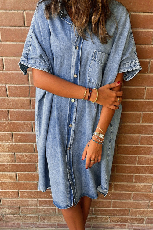 Washed Denim Midi Shirt Dress