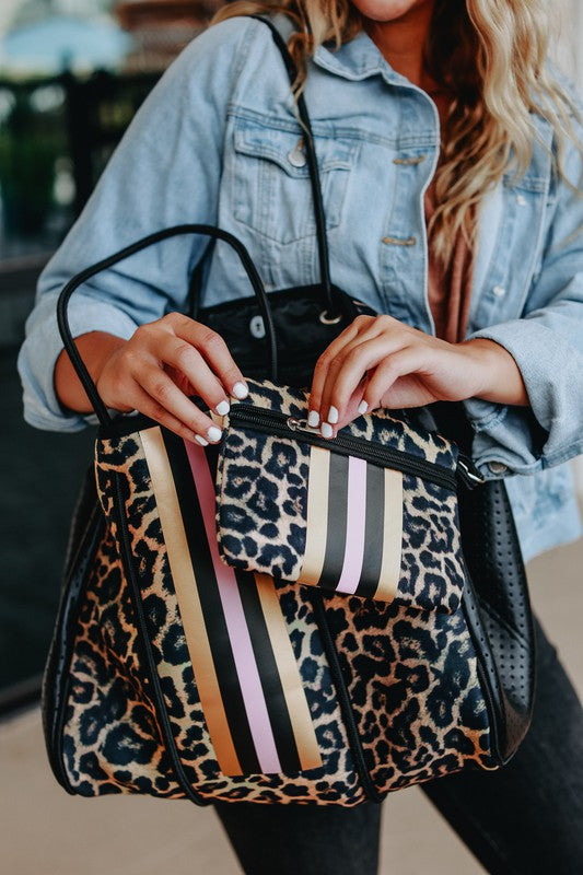 Sierra - Pink Stripe Leopard Neoprene Bag