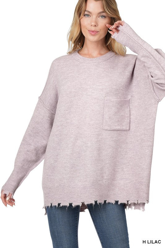 Distressed Melange Oversized Sweater