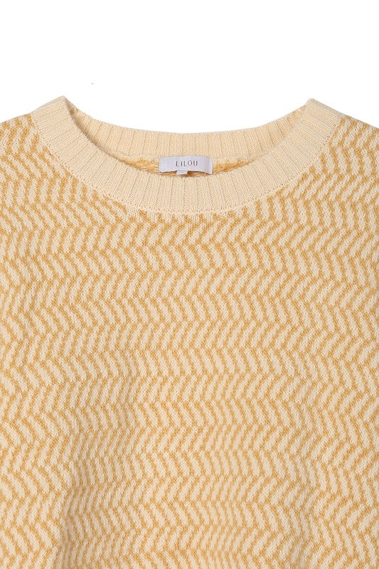 Herringbone Pattern Crew Neck Sweater
