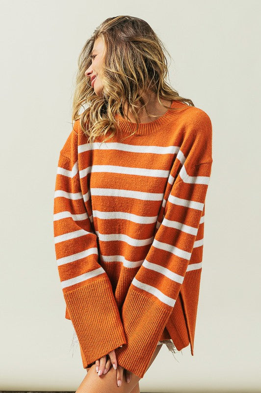 Ribbed Hem Stripe Sweater