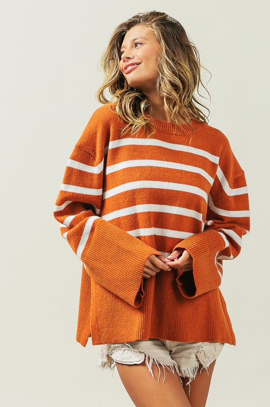 Ribbed Hem Stripe Sweater