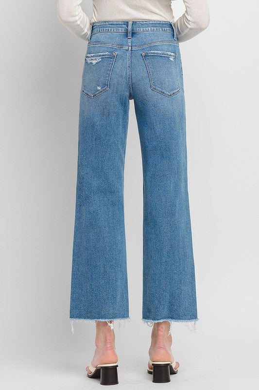 High Rise Ankle Slim Wide Jeans