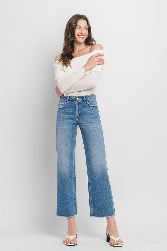 High Rise Ankle Slim Wide Jeans