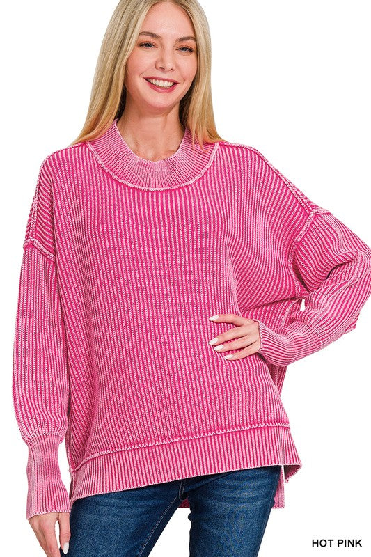 Washed Hot Pink Oversized Sweater