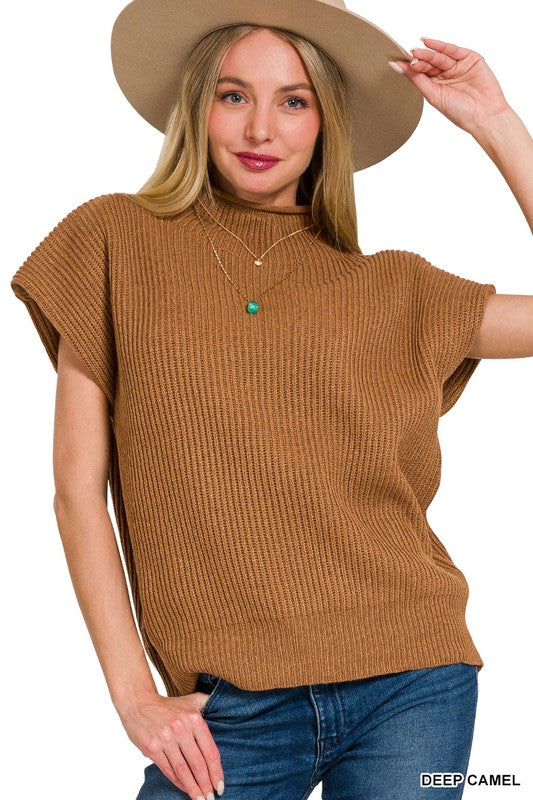 Power Shoulder Mock Sweater- Camel