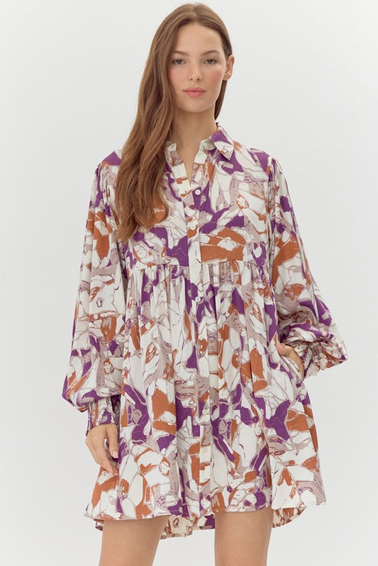 Abstract Print Babydoll Dress