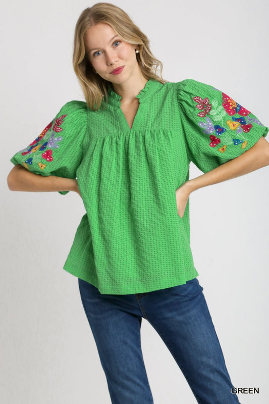 Checker Pattern Embroidered Top