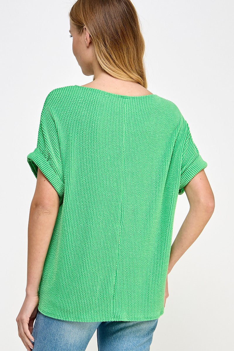 Solid Kelly Green Ribbed Top