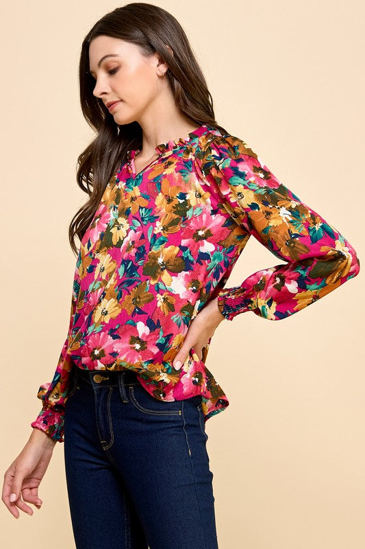 Magenta Floral Printed Top