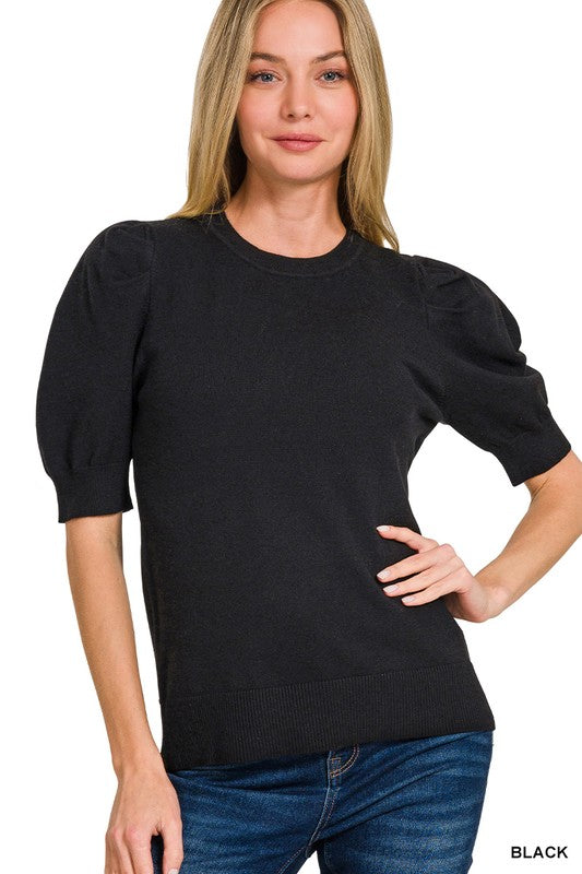 Puff Short Sleeve Sweater-Black