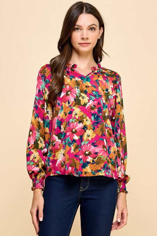 Magenta Floral Printed Top