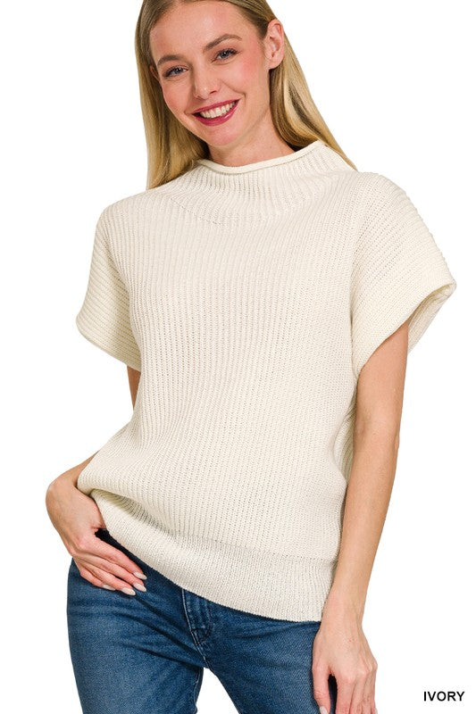 Power Shoulder Mock Sweater-Ivory