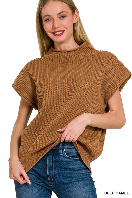 Power Shoulder Mock Sweater- Camel