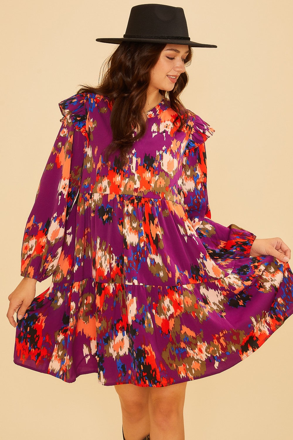 Violet Multi-Color Abstract Babydoll dress