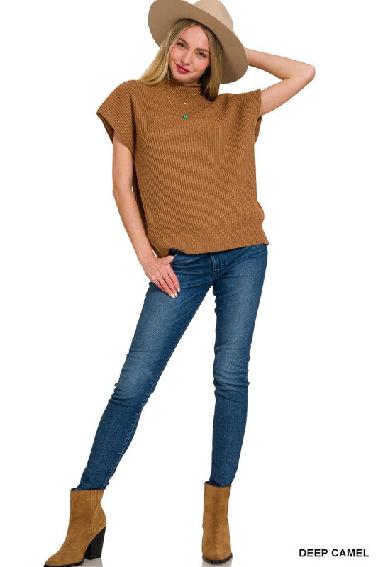 Power Shoulder Mock Sweater- Camel