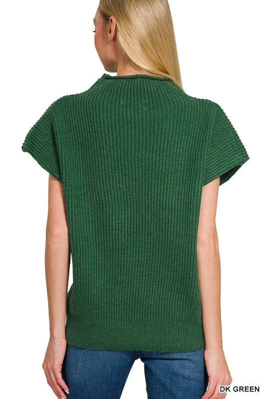 Power Shoulder Mock Sweater- Green