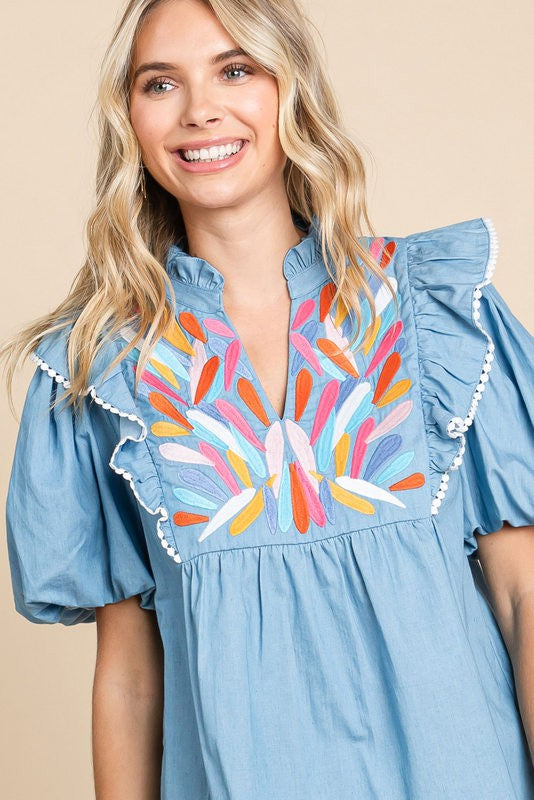 Light Denim Babydoll Top