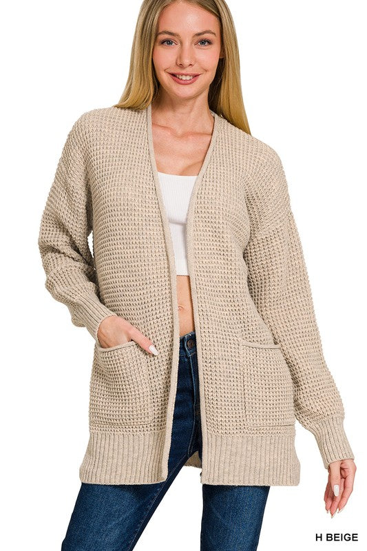 Waffle Open Cardigan- Heather Beige