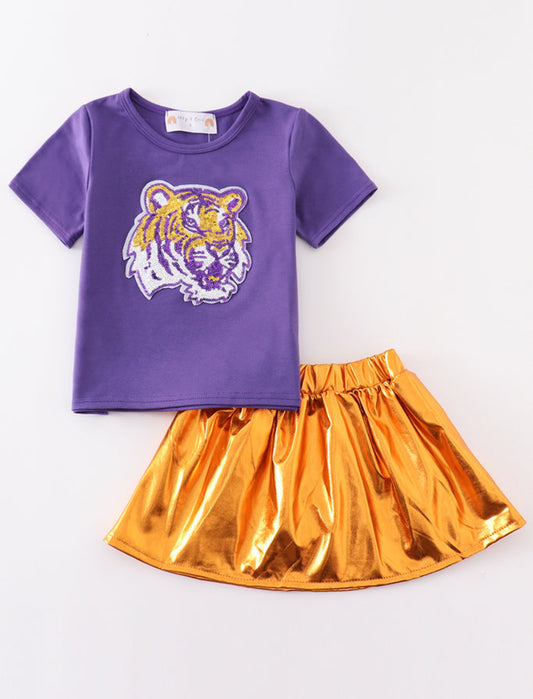 Kids Sequin Tiger Top with Gold Skirt