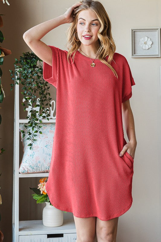 Red Ribbed Mini Dress