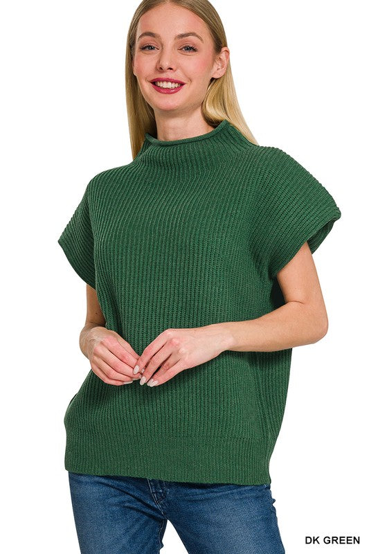 Power Shoulder Mock Sweater- Green