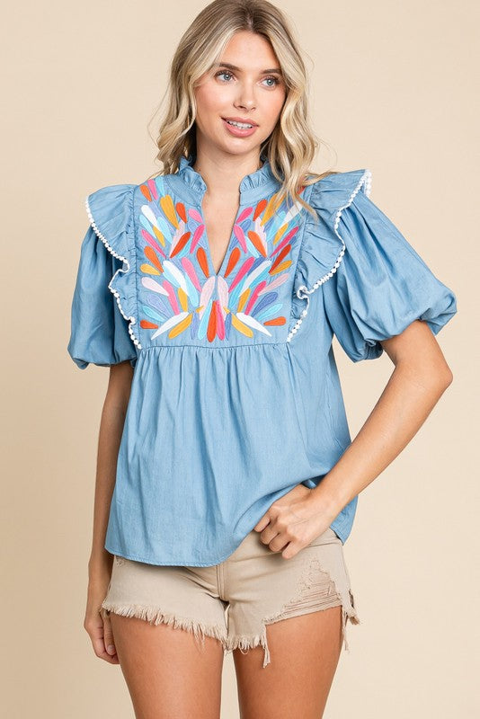 Light Denim Babydoll Top