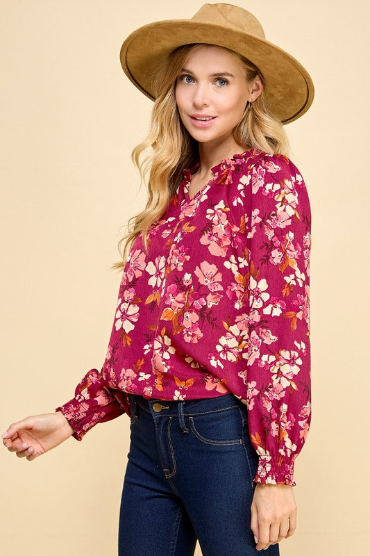 Burgundy Floral Printed Top