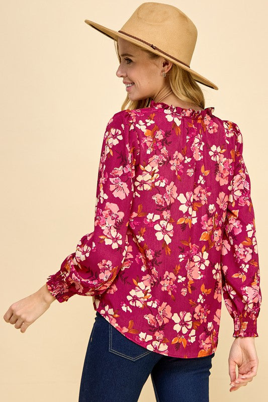 Burgundy Floral Printed Top