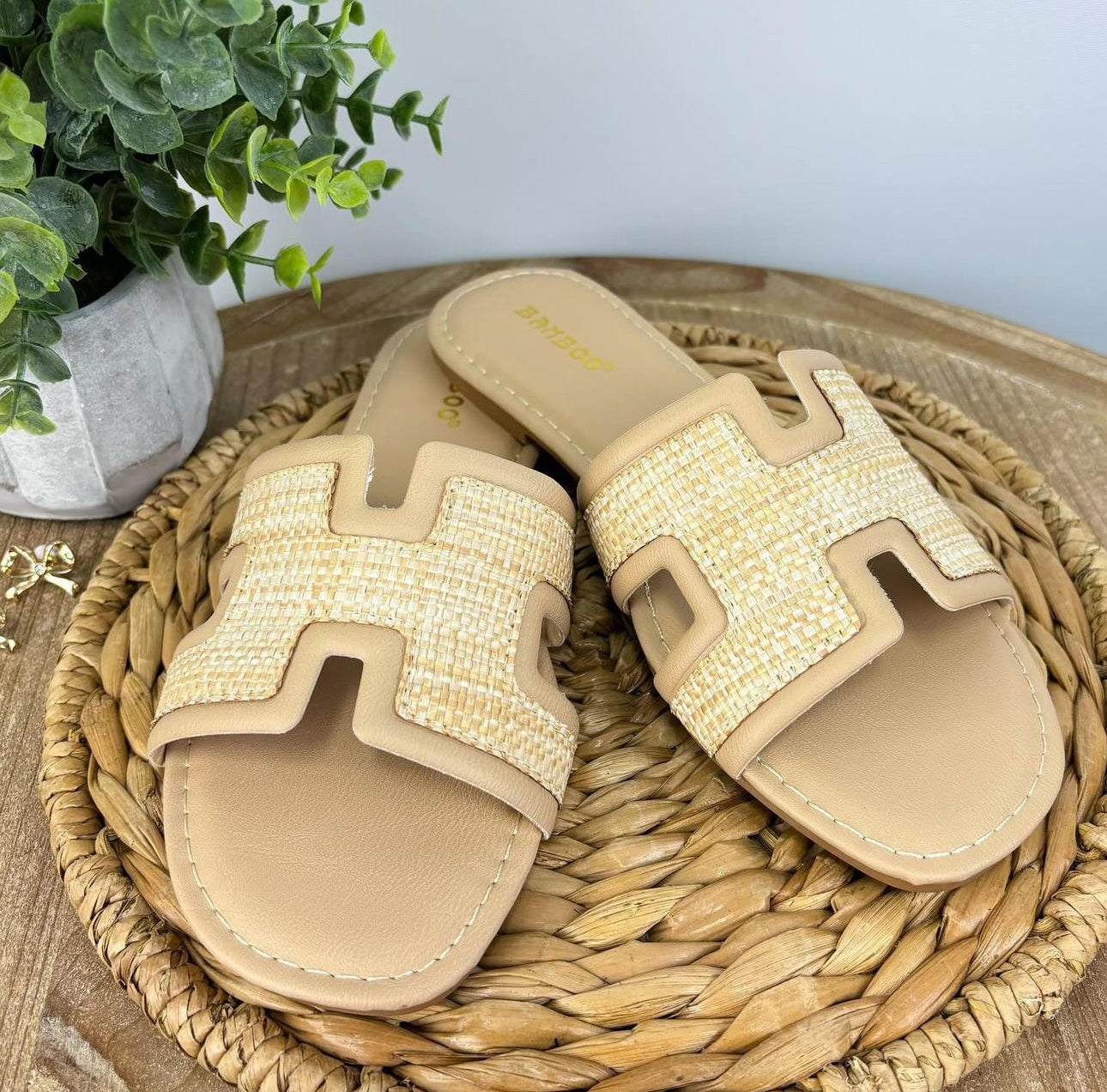 Natural Raffia Slide Sandal