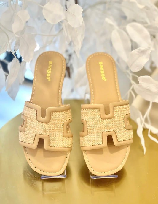 Natural Raffia Slide Sandal