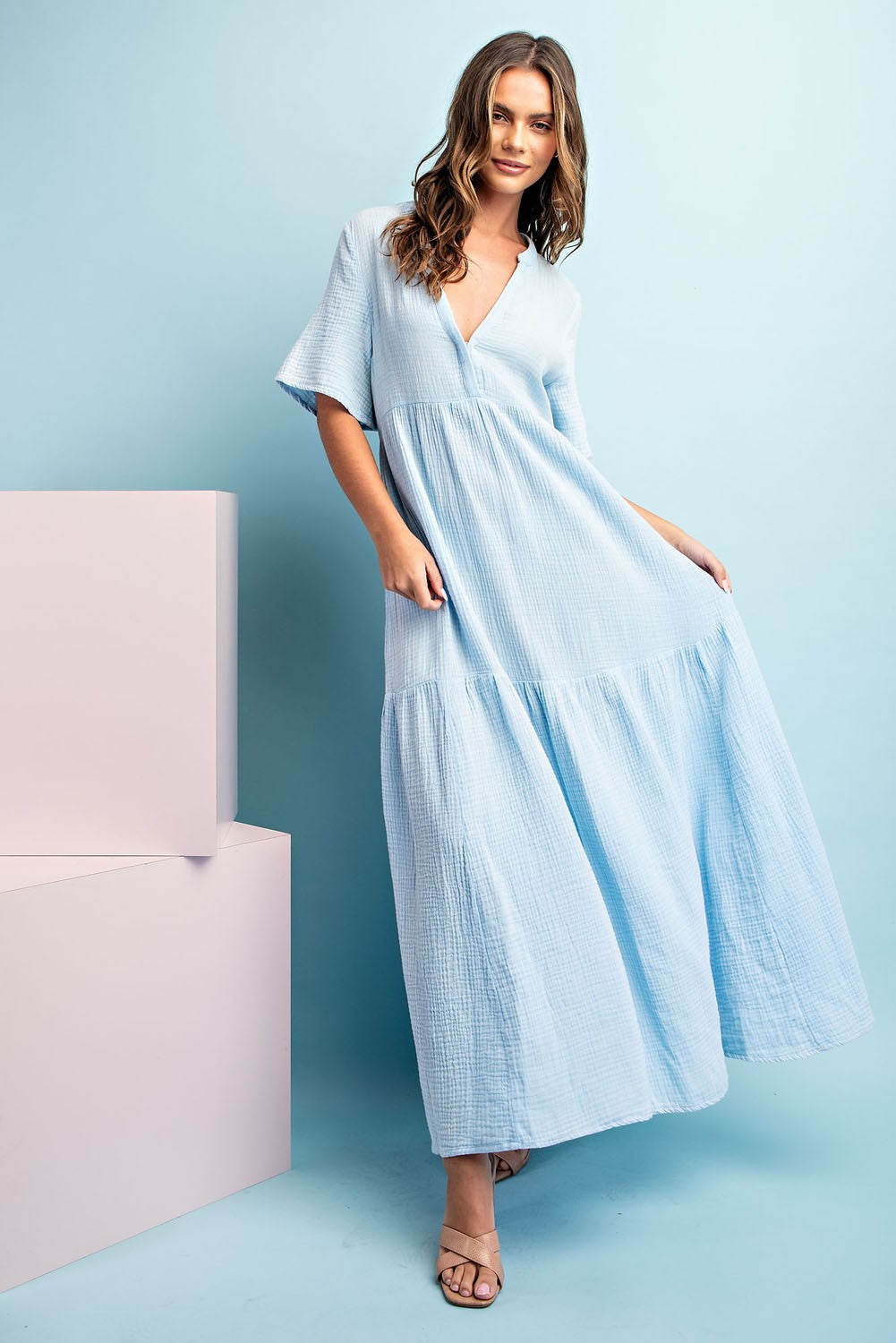 Mineral Washed Tiered Maxi Dress