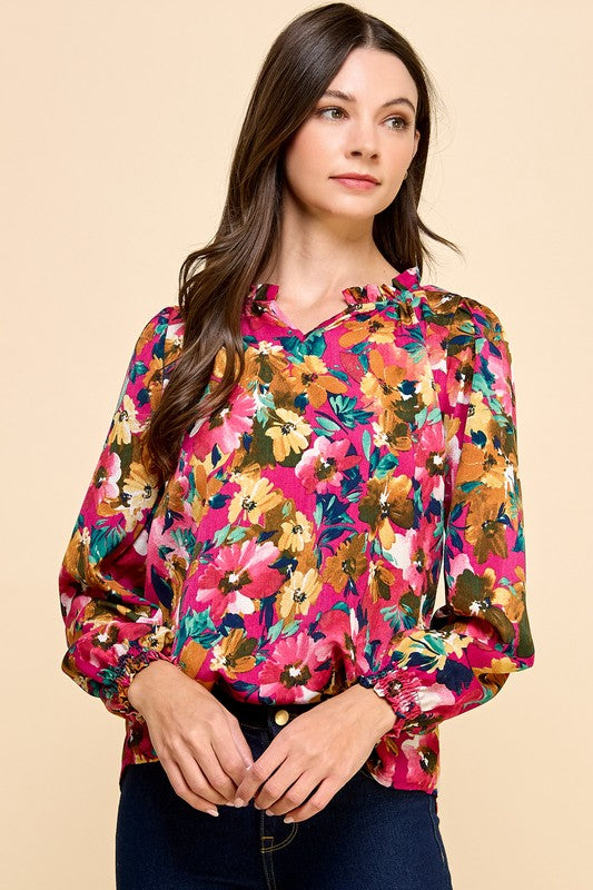 Magenta Floral Printed Top