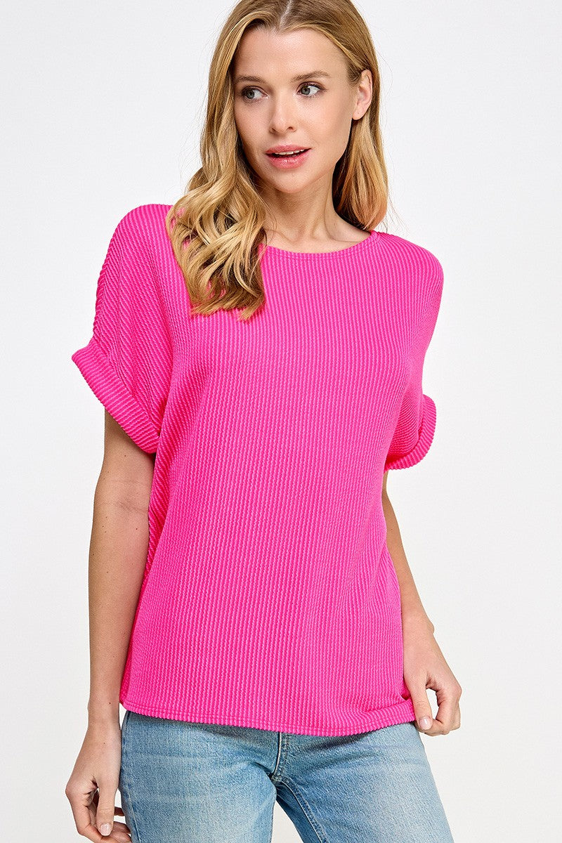 Solid Fuchsia Ribbed Top