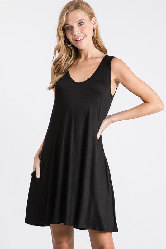 Solid Black Sleeveless Dress