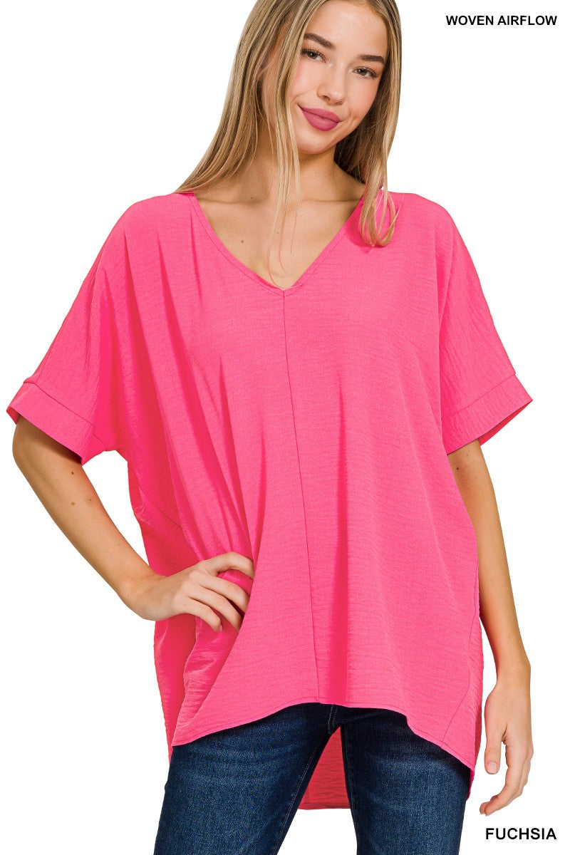 Woven Airflow V-Neck Top