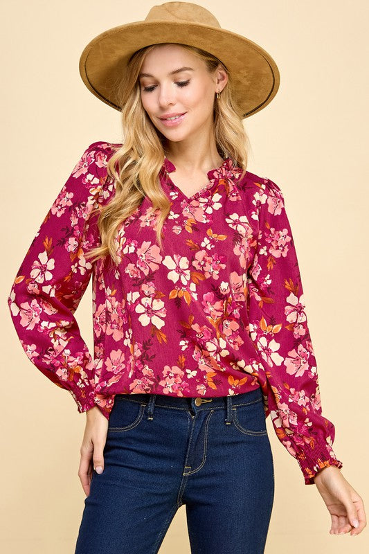 Burgundy Floral Printed Top