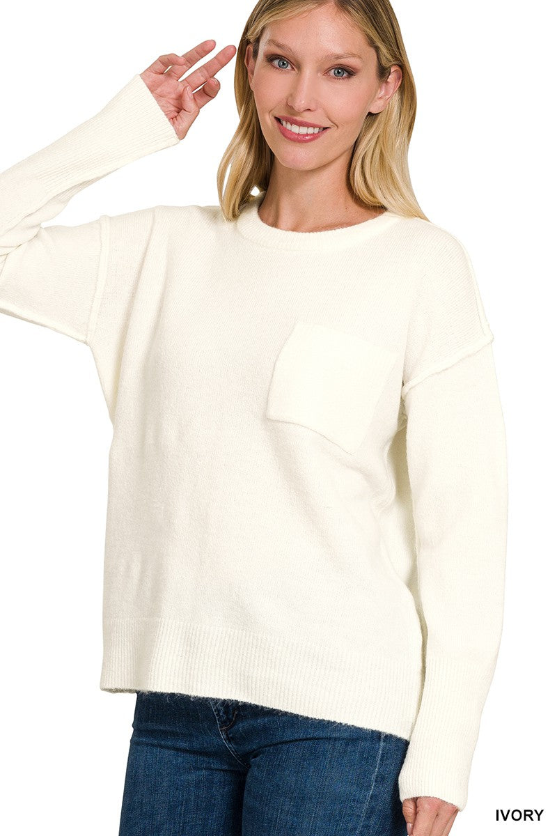 Ivory Hi-Low Round Neck Sweater