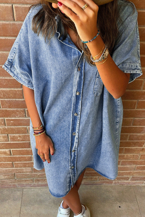 Washed Denim Midi Shirt Dress