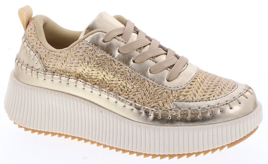 Gold Woven Platform Sneakers