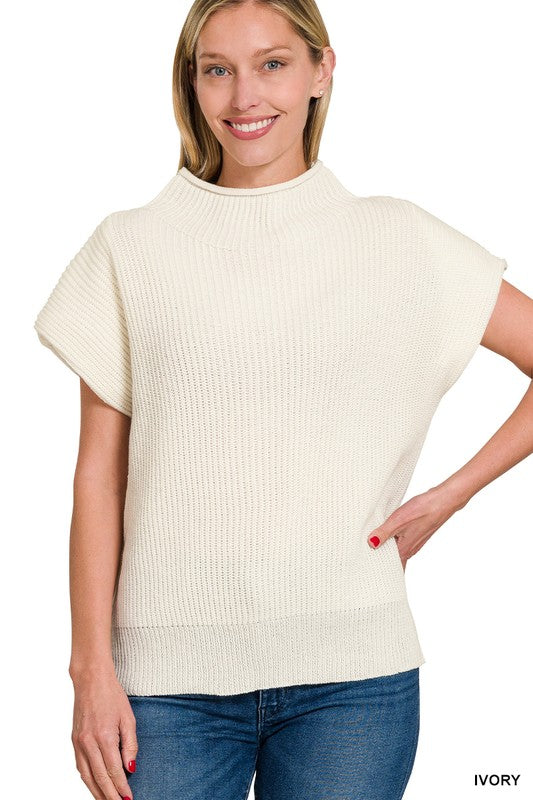 Power Shoulder Mock Sweater-Ivory