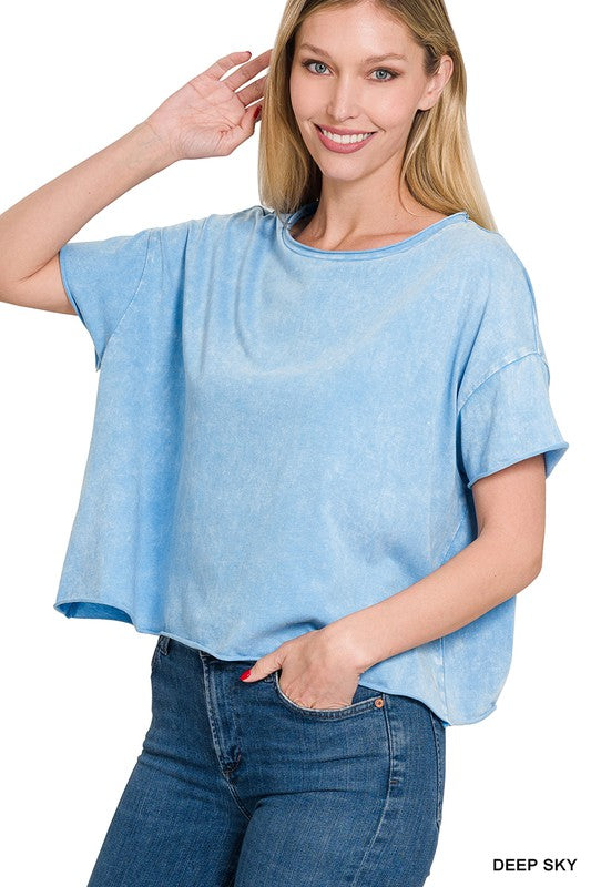 Acid Washed Raw Edge Cropped Tee