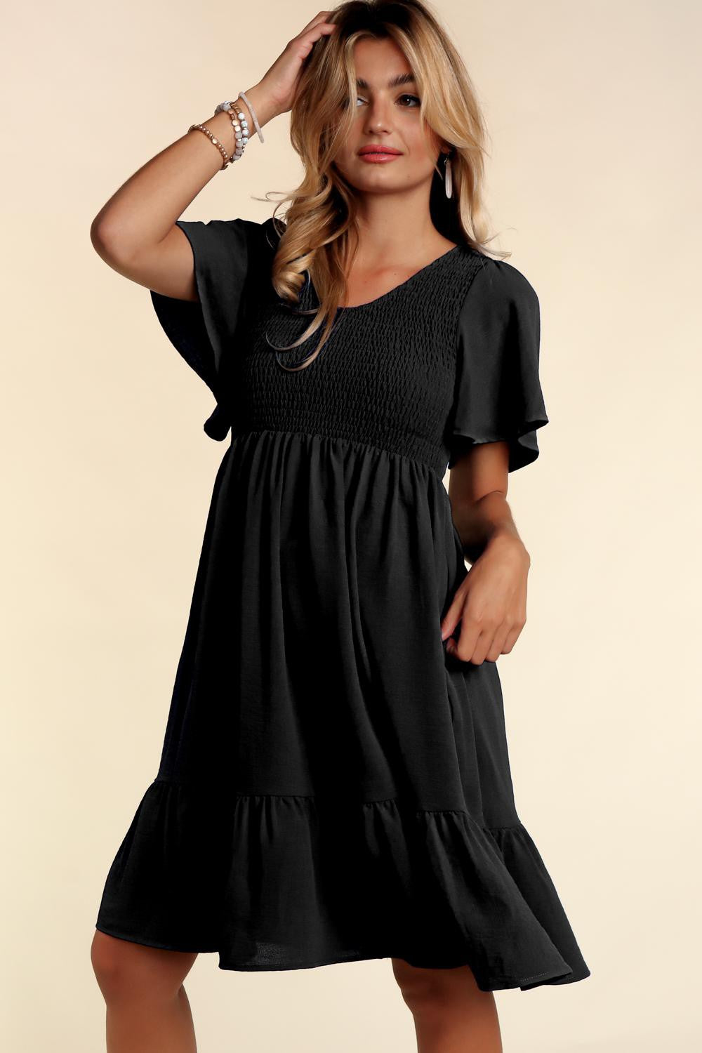 Fit and Flare Solid Ruffle Dress